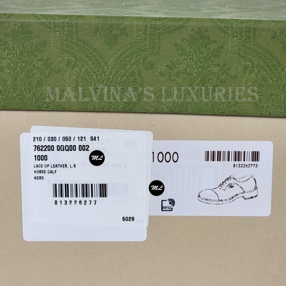 GUCCI SHOES MENS BLACK LEATHER INTERLOCKING G LOGO DERBY OXFORD sz 9 US 9.5 - Picture 15 of 15